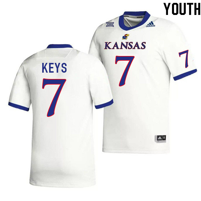 Youth #7 Gage Keys Kansas Jayhawks College Football Jerseys Stitched Sale-White